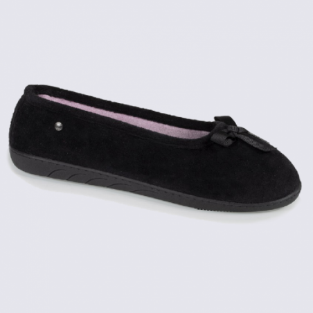 Chaussons ballerines Isotoner femme en coton velours noir