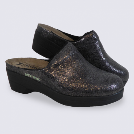 Mules pour femme Mephisto en cuir motif craquelé brillant