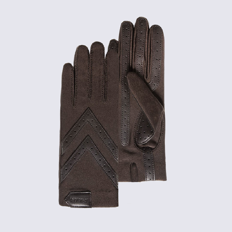 Gants femme en tissu extensible marron et compatibles écrans tactiles