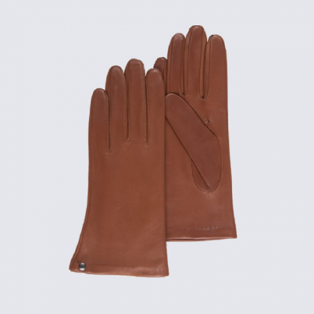 Gants pour femme Isotoner en cuir d'agneau pleine fleur camel