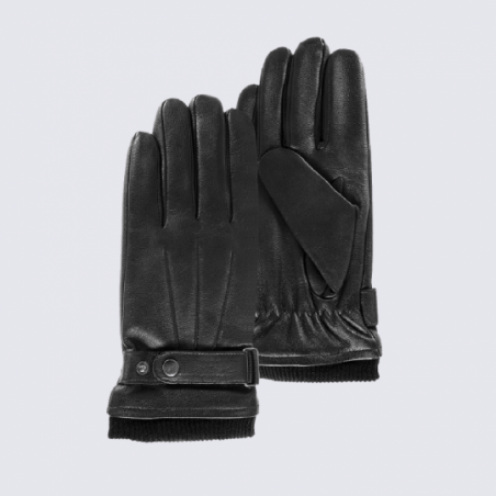 Gants Isotoner, gants compatibles écrans tactiles homme en cuir noir