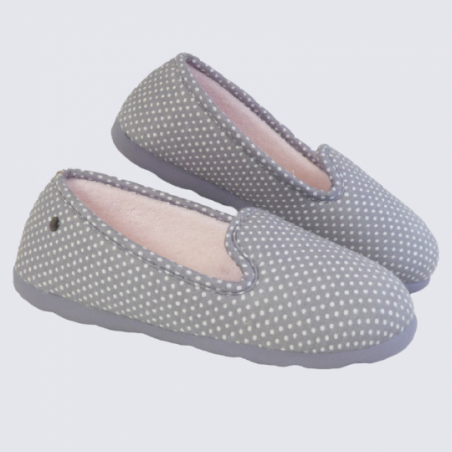 Chaussons Isotoner, Chaussons ballerines gris à pois Isotoner I Igert