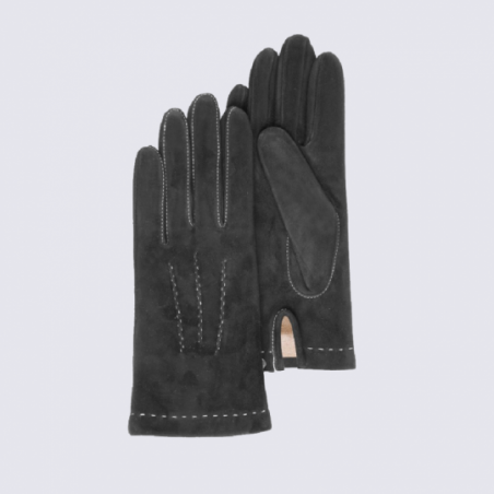Gants Isotoner, gants noirs Isotoner en cuir de chèvre velour femme noir