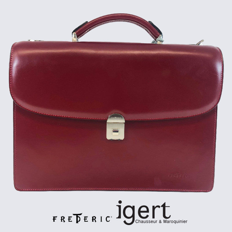 Cartable Frederic, cartable à fermeture à code en cuir de vachette rouge