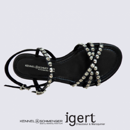 Sandales K&S, sandales plates cloutées femme en cuir noir