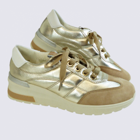 Baskets Ara, Baskets tendances à lacets femme en cuir camel métallisé Baskets Ara, Baskets tendances à lacets femme en cuir camel métallisé