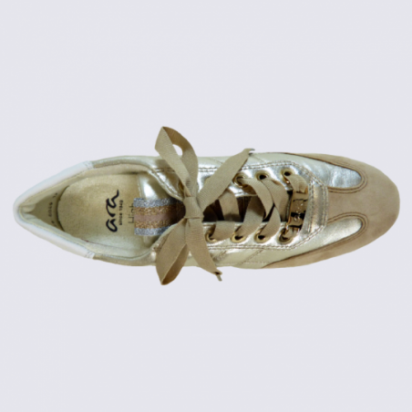 Baskets Ara, Baskets tendances à lacets femme en cuir camel métallisé Baskets Ara, Baskets tendances à lacets femme en cuir camel métallisé