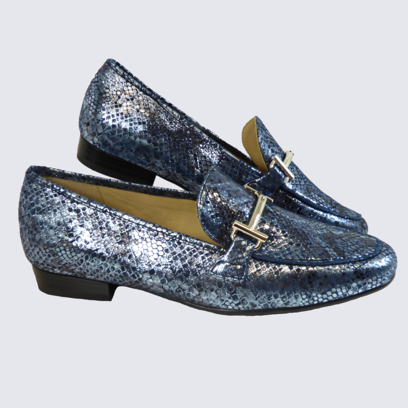 Mocassins Ara, mocassins femme en cuir saphir métallisé