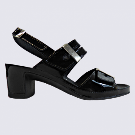 Sandales Vital, sandales tendances femme en cuir noir vernis