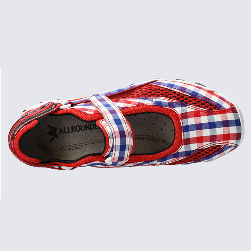 Chaussures Allrounder, chaussures de marche légères à carreaux femme rouge et bleu