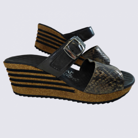 Sandales Vital, sandales à talon compensé tendances femme en cuir taupe/gris