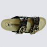 Mules Mephisto, mules compensées tendances femme en cuir noir et détails dorés Mules Mephisto, mules compensées tendances femme en cuir noir et détails dorés