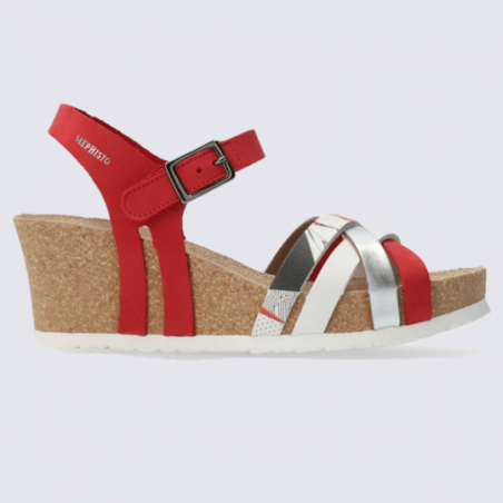 Sandales Mephisto, sandales compensées tendances femme en cuir rouge