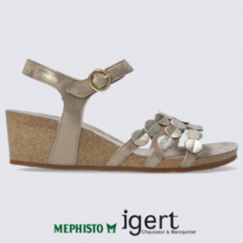 Sandales Mephisto, sandales compensées tendances femme en cuir taupe clair