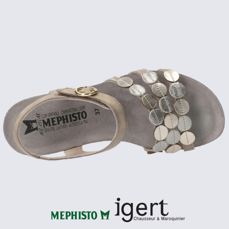 Sandales Mephisto, sandales compensées tendances femme en cuir taupe clair
