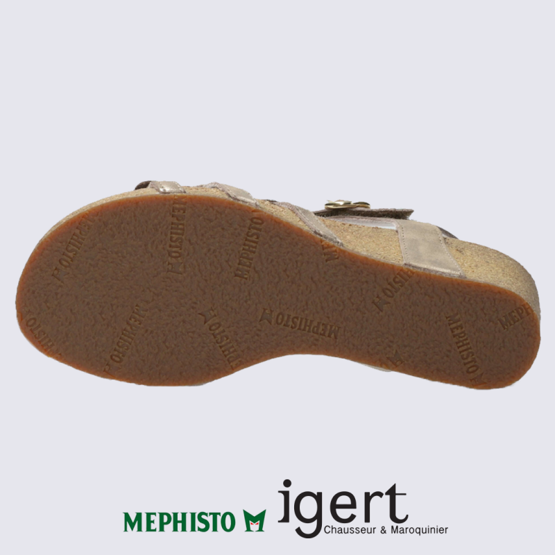 Sandales Mephisto, sandales compensées tendances femme en cuir taupe clair