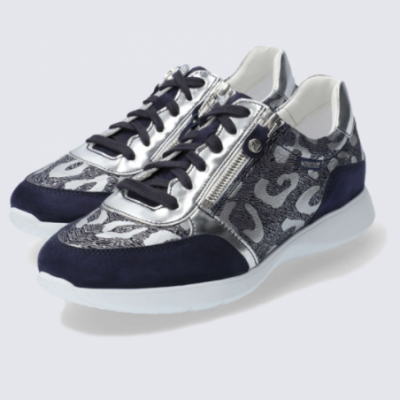 Baskets Mephisto, baskets tendances femme en cuir indigo