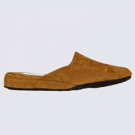 Mules Erel, mules confortables homme en cuir camel velours