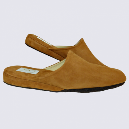 Mules Erel, mules confortables homme en cuir camel velours