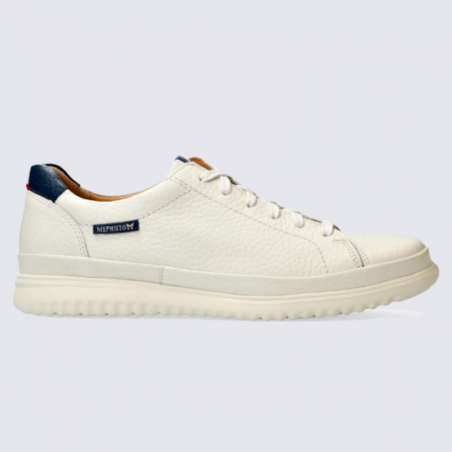 Baskets Mephisto, baskets basses tendances homme en cuir blanc