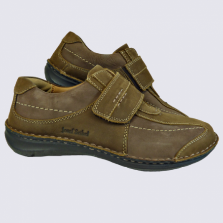 Chaussures Josef Seibel, chaussures à velcros homme en cuir marron brasil