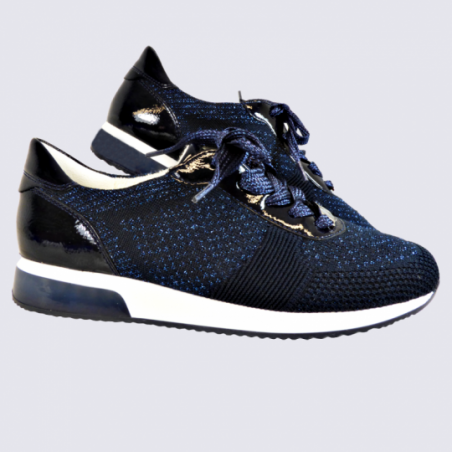 Baskets Ara, baskets à lacets tendance femme en textile bleu brillant