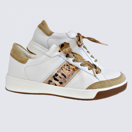 Baskets Ara, baskets à lacets tendance femme en cuir blanc et beige