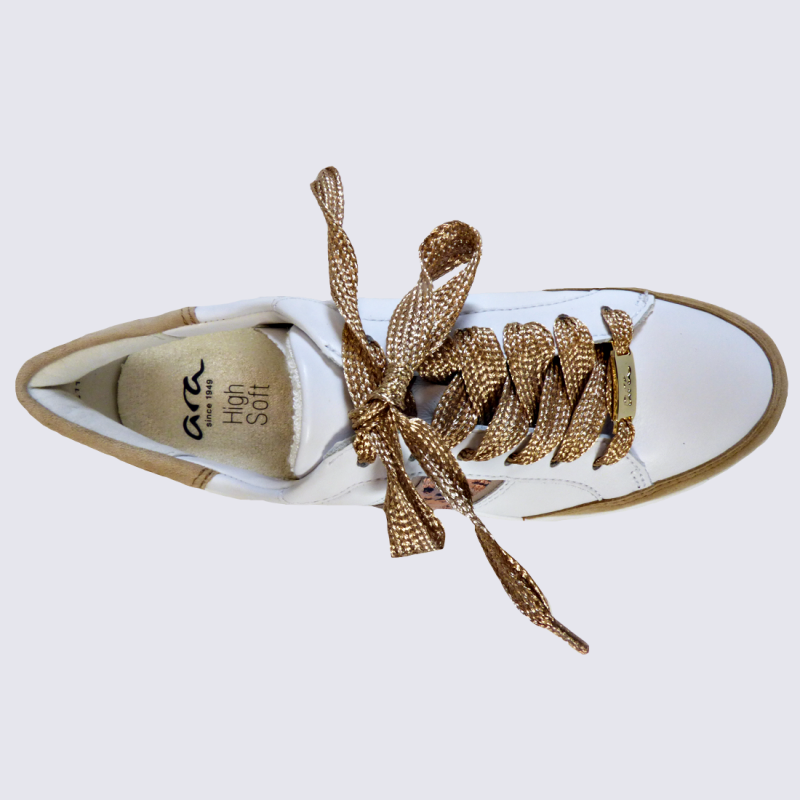 Baskets Ara, baskets à lacets tendance femme en cuir blanc et beige
