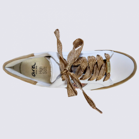 Baskets Ara, baskets à lacets tendance femme en cuir blanc et beige