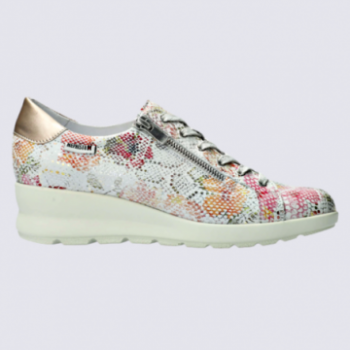 Baskets Mephisto, baskets à talons compensés femme en cuir imprimé animal rose