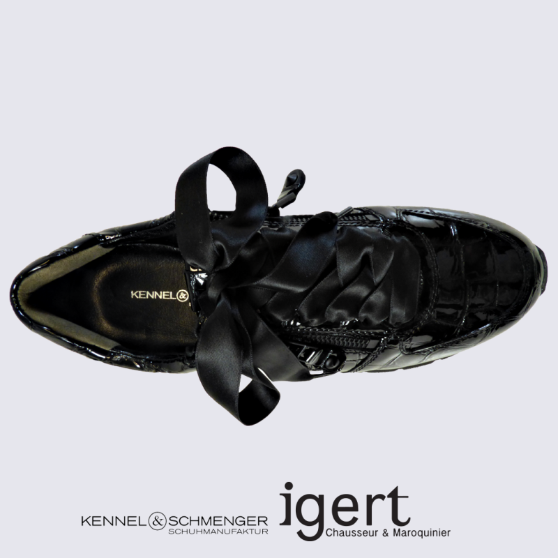 Baskets K&S, baskets tendances femme en cuir de veau effet crocodile noir