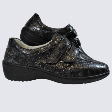 Chaussures Waldlaufer, chaussures à velcros largeur K femme en cuir noir