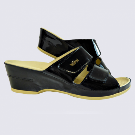 Mule Vital, mules confortables femme en cuir vernis noir