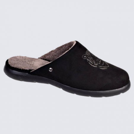 Mules Isotoner, mules chaussons à motif tigre homme noir