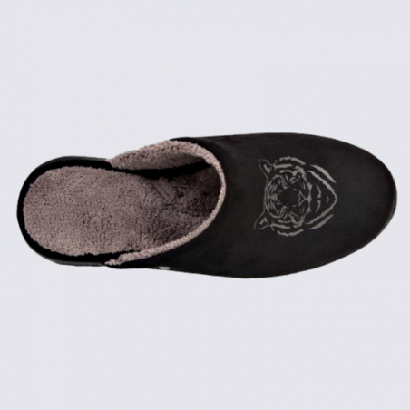 Mules Isotoner, mules chaussons à motif tigre homme noir