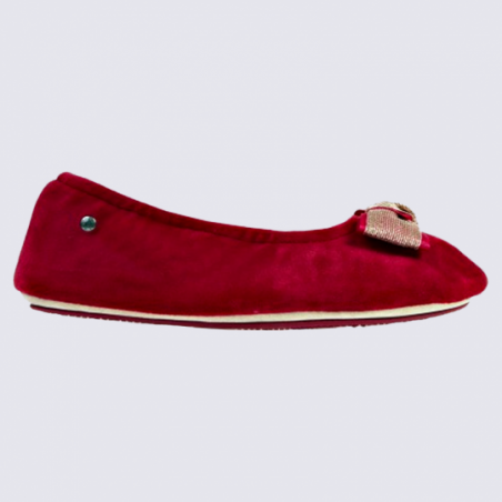 Chaussons Isotoner, chaussons n?ud brillant femme bordeaux