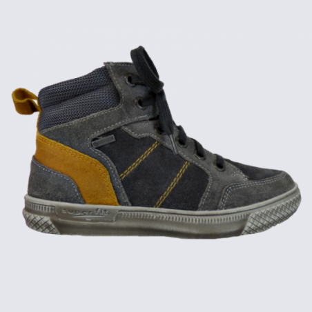 Chaussures Superfit, chaussures montantes Gore-Tex garçons en cuir gris/jaune