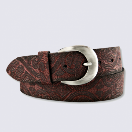 Ceinture Bernd Götz, ceinture motif baroque en cuir rouge foncé