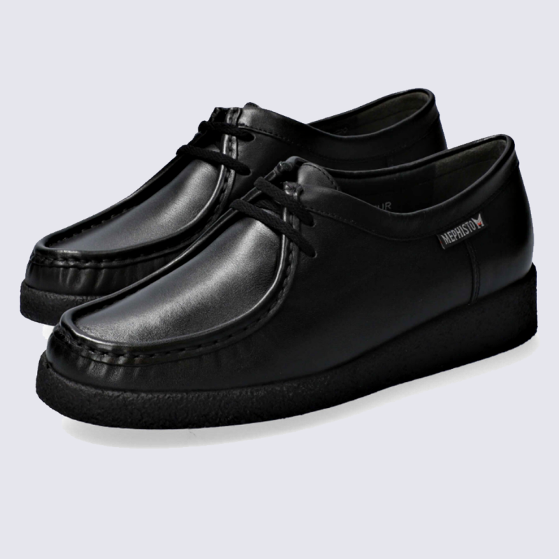 Chaussures Mephisto, chaussures à lacets femme en cuir noir mat