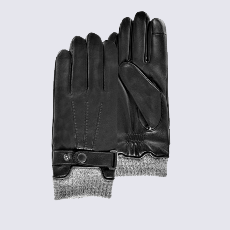 Gants Isotoner, gants homme cuir d'agneau noir