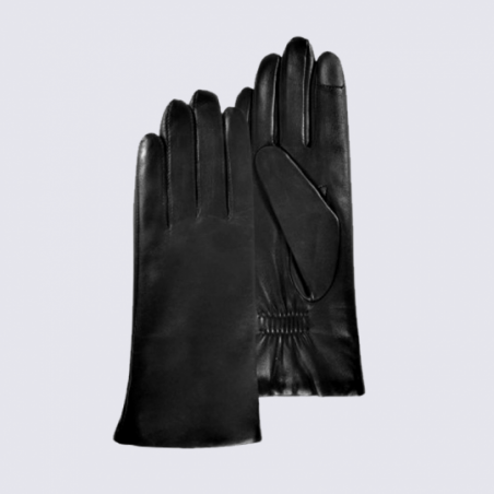 Gants Isotoner, gants femme compatibles écrans tactiles en cuir noir