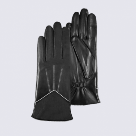 Gants Isotoner, gants femme chevron et baguette compatibles écrans tactiles en cuir noir