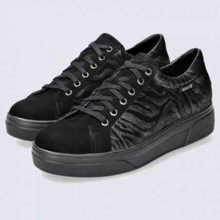 Baskets Mephisto, baskets zébrées tendances femme en cuir noir