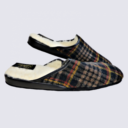 Mules Erel, mules chaudes à carreaux homme beige orange Mules Erel, mules chaudes à carreaux homme beige orange