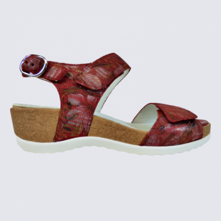 Sandales Waldlaufer, sandales à velcros femme en cuir rouge