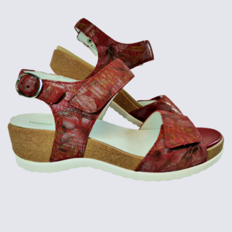 Sandales Waldlaufer, sandales à velcros femme en cuir rouge