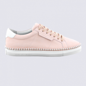Baskets K&S, baskets basses chic à perles femme en cuir rose