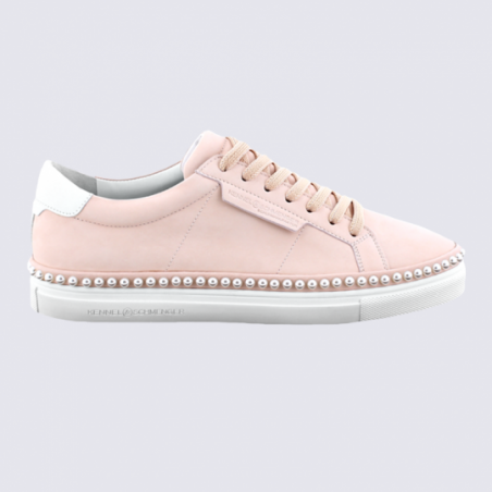 Baskets K&S, baskets basses chic à perles femme en cuir rose