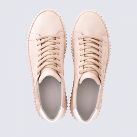 Baskets K&S, baskets basses chic à perles femme en cuir rose