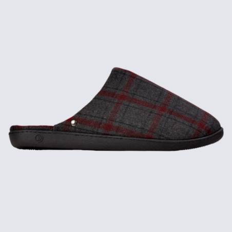 Mules Isotoner, mules chaussons à motif tartan homme anthracite